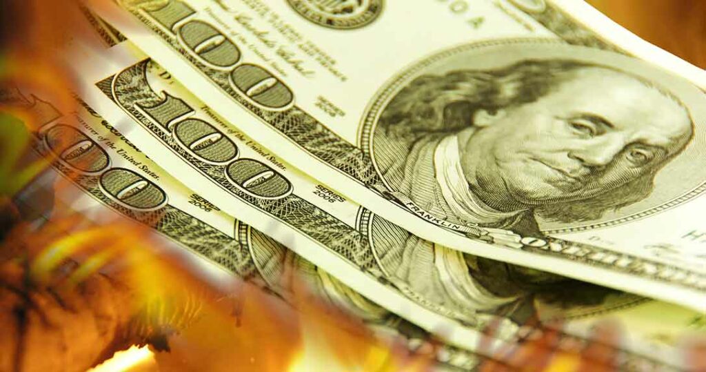 Burning picture of money