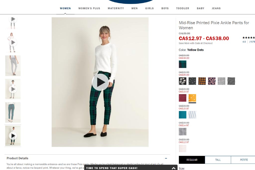 Reinvigorate Your Digital Storefront - OldNavy.com product page showing video