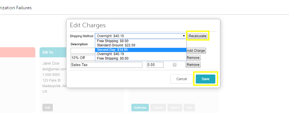 Miva Admin Edit Charges - Admin Shot