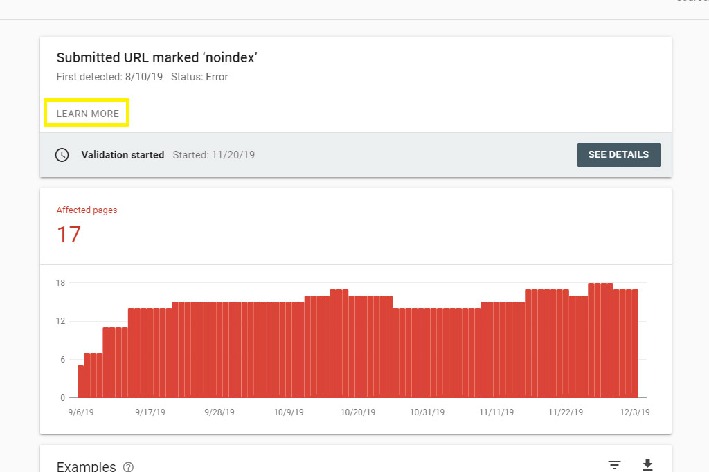 Google Search Console error details