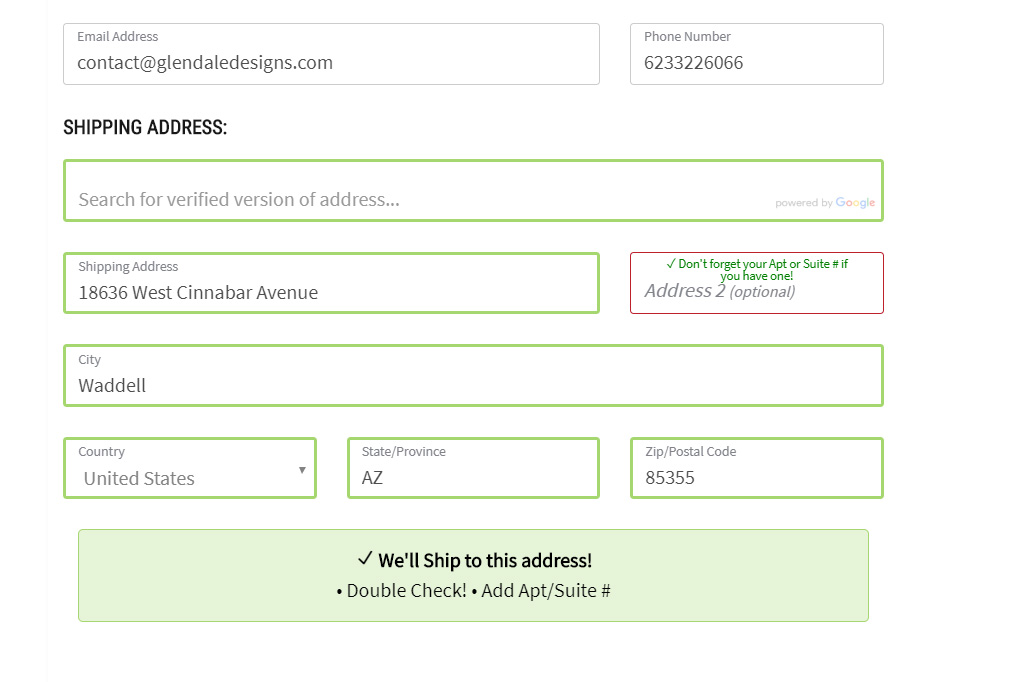 Address verification fields filled