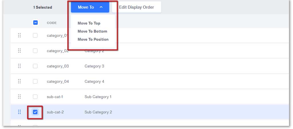 Sort your subcategories with Move To