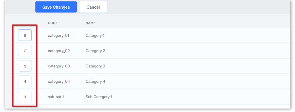 Renumber to sort your subcategories