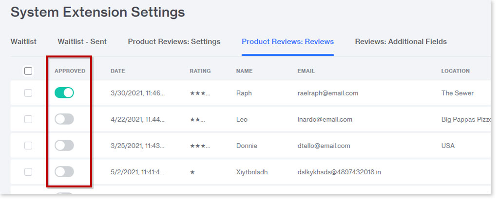 approving reviews in the product reviews module