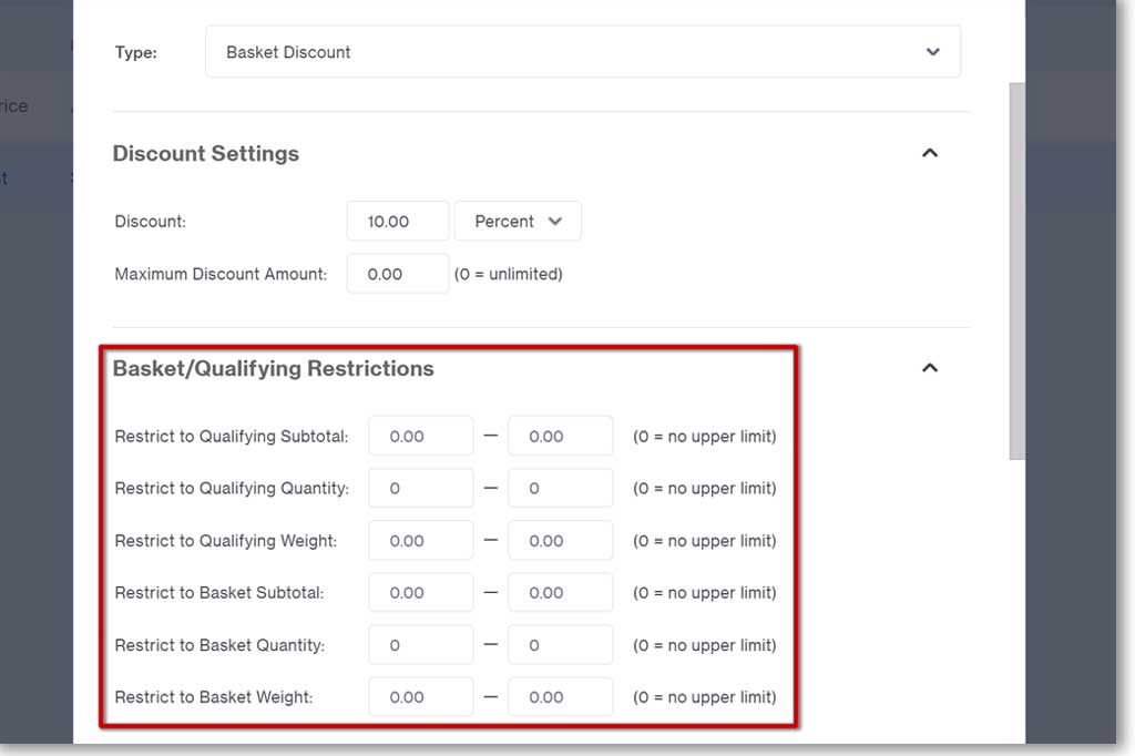 Basket Discount Price Groups