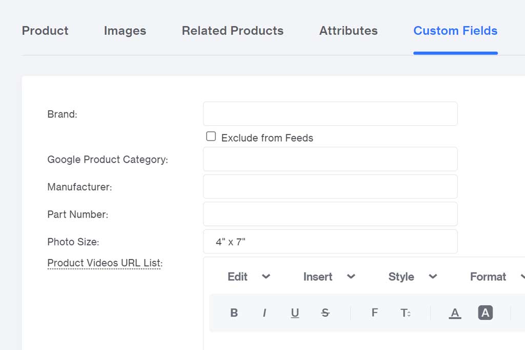 Custom Field tab in Products