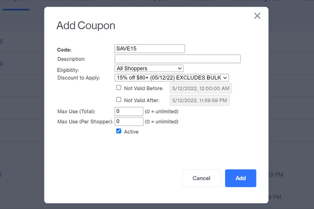 creating a coupon code