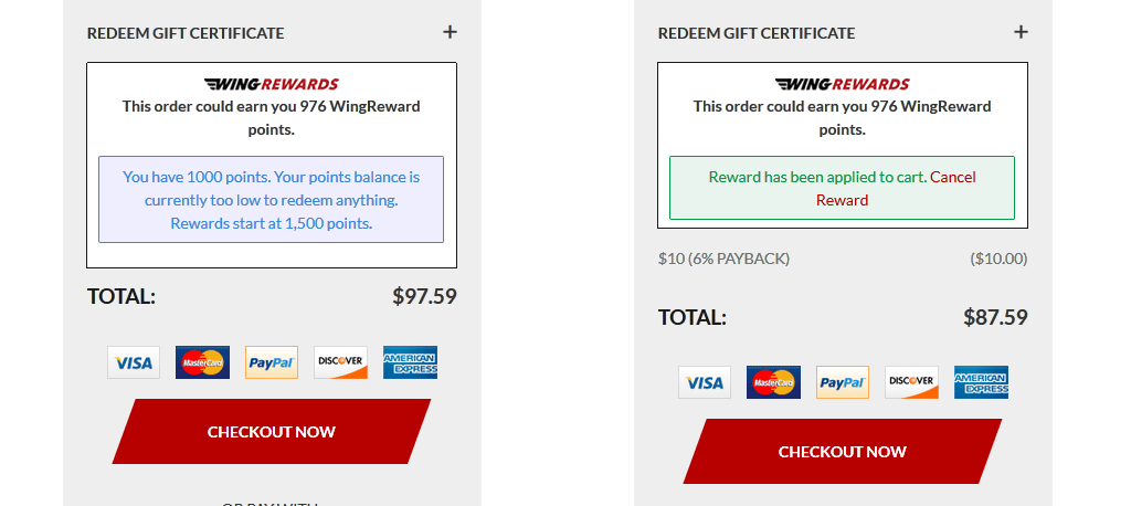 Point system modifications showing an error and success message