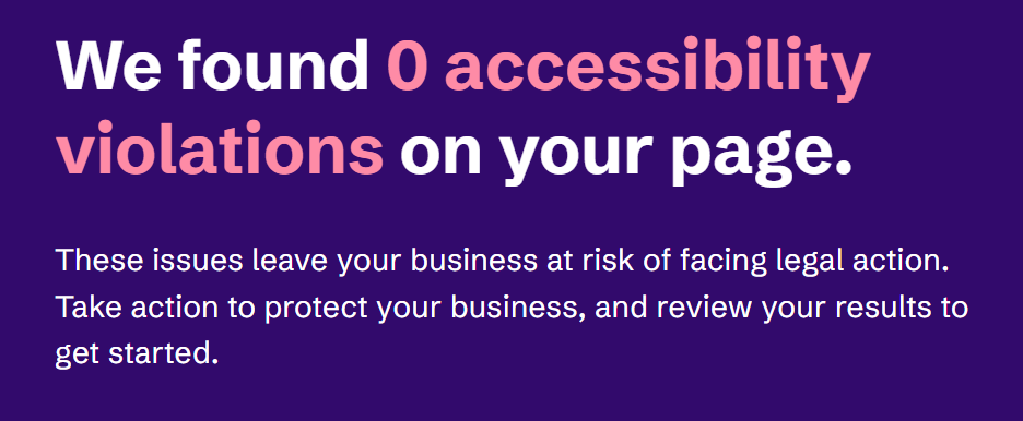 Accessibility scan result showing zero violations on the page.
