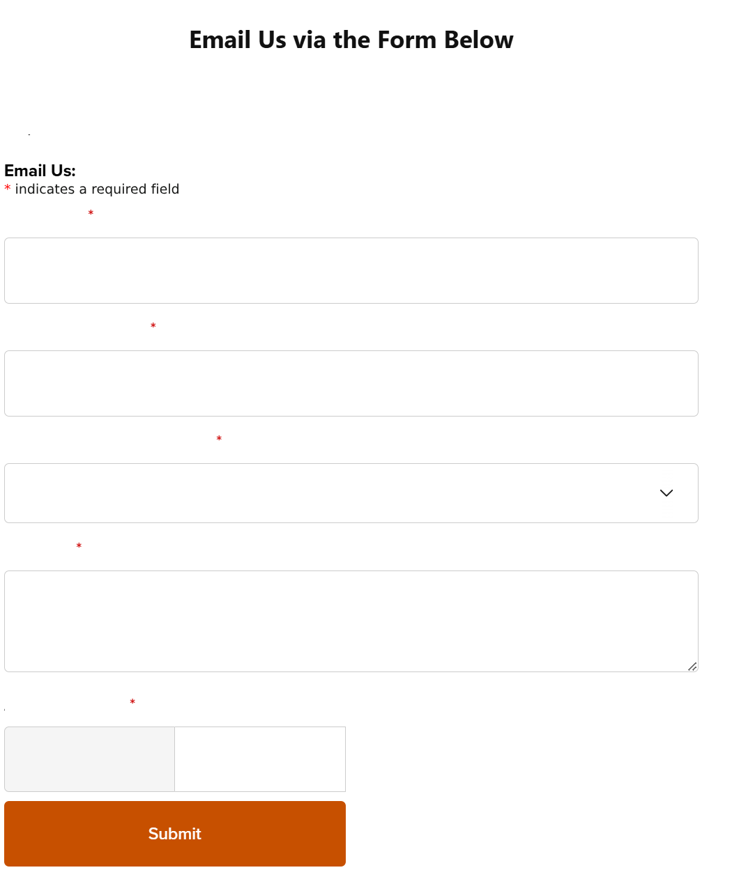 Contact form example without any field labels, showing blank fields without headers or instruction.