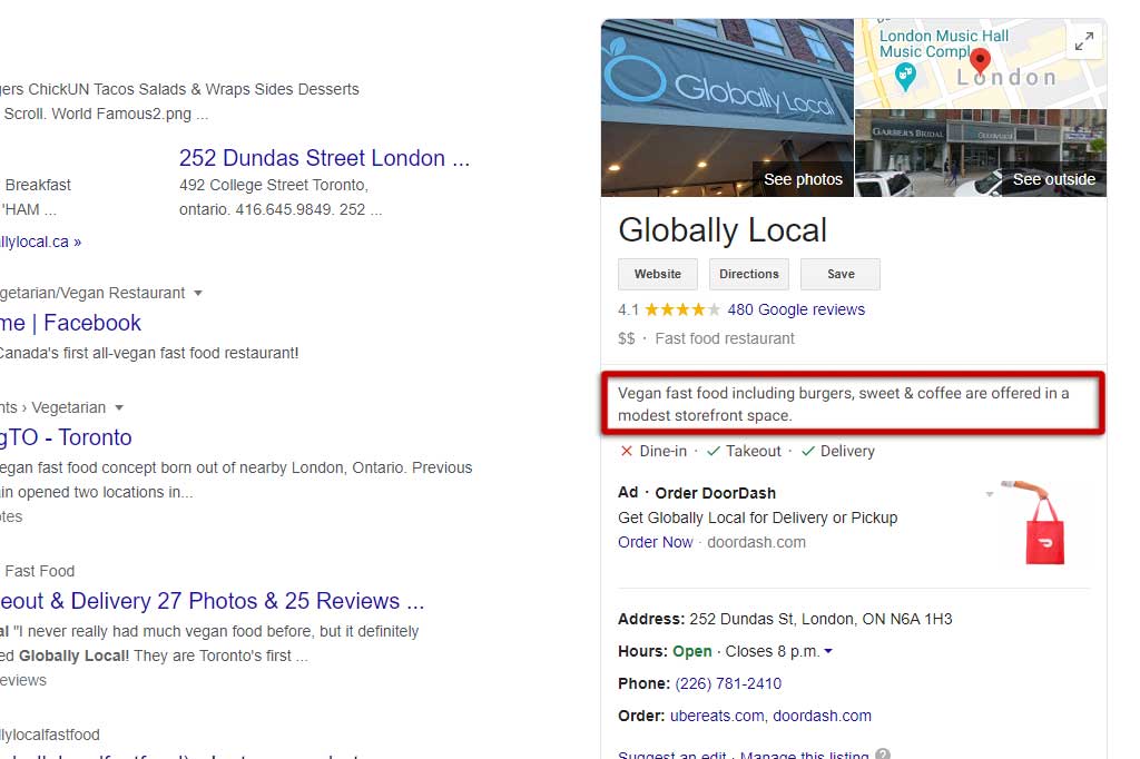 Google my business description