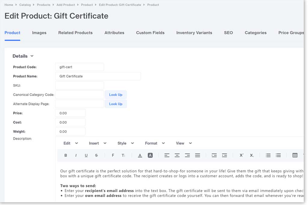 Gift Certificate product