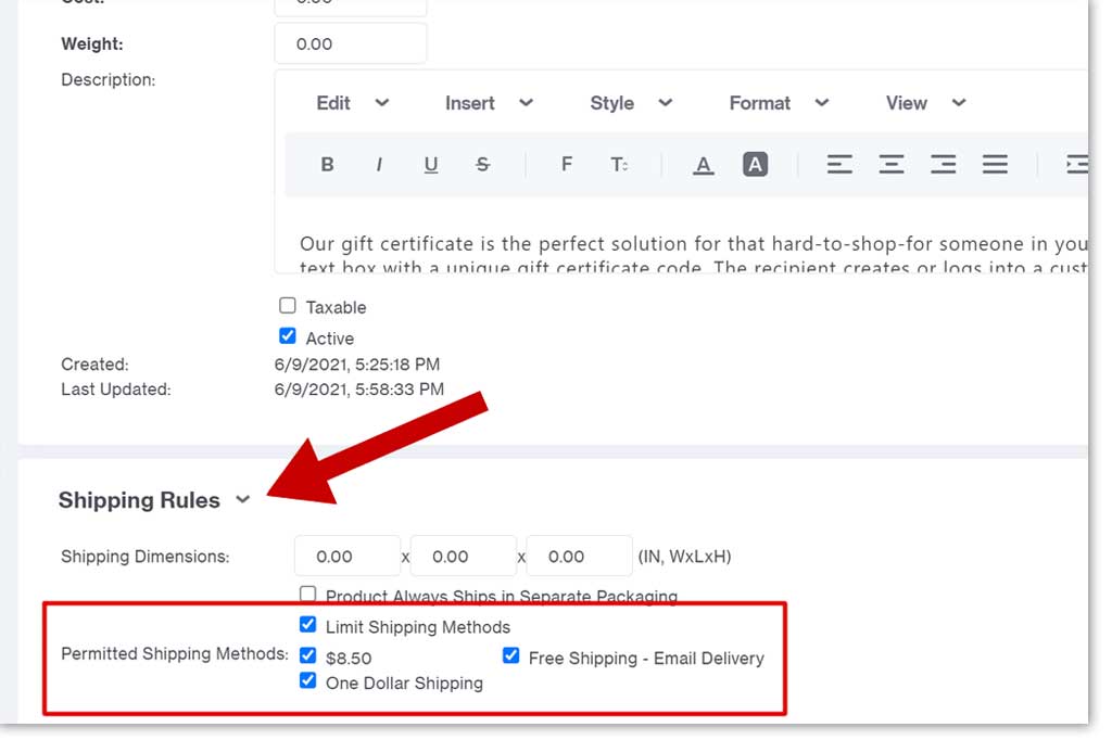 product shipping rules