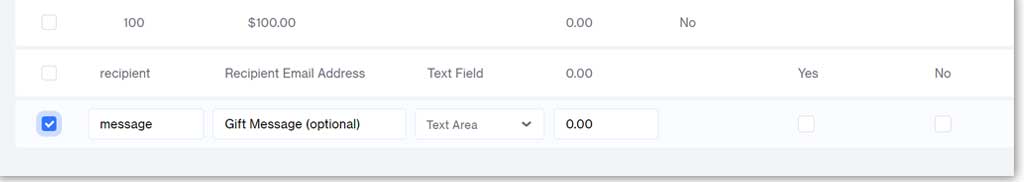 Gift message attribute
