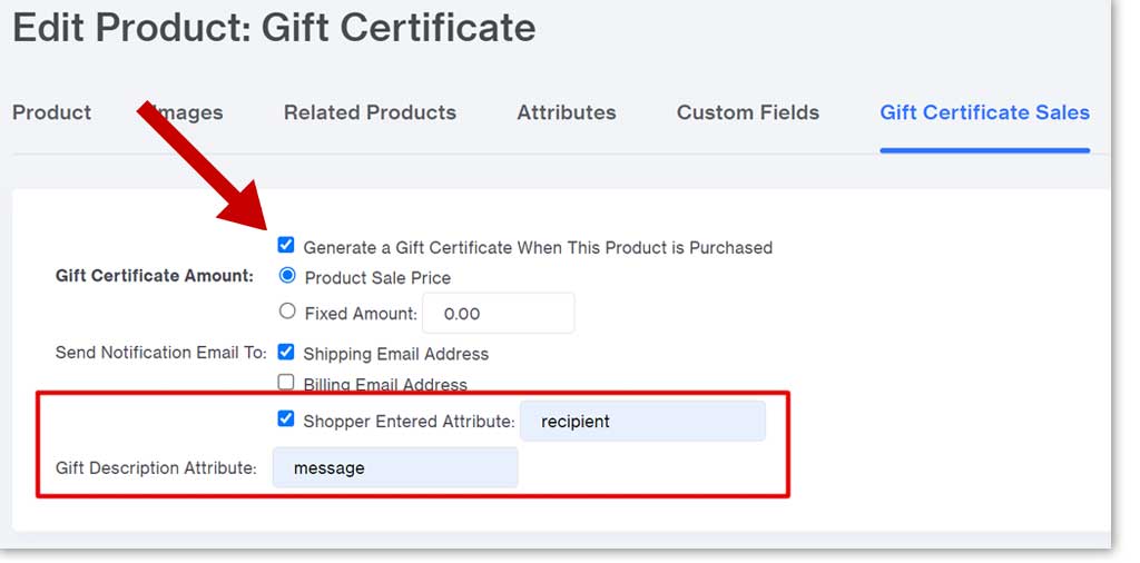 gift certificate sales settings